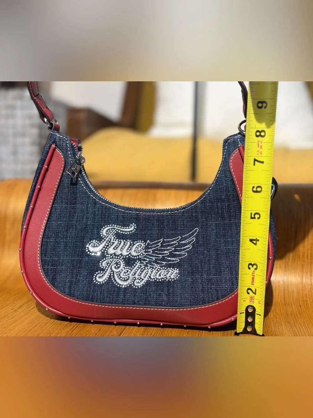 True Religion Crystal Wing denim hobo bag